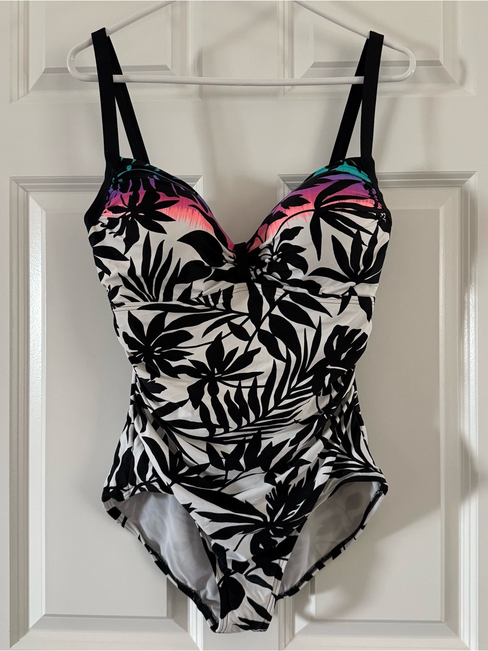 Black & Pink Tropical One-Piece Swimsuit